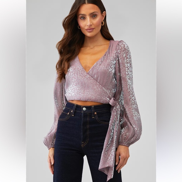 Show Me Your MuMu Tops - Show Me Your MuMu Lilac Leopard Joplin Wrap Long Sleeve Top XS